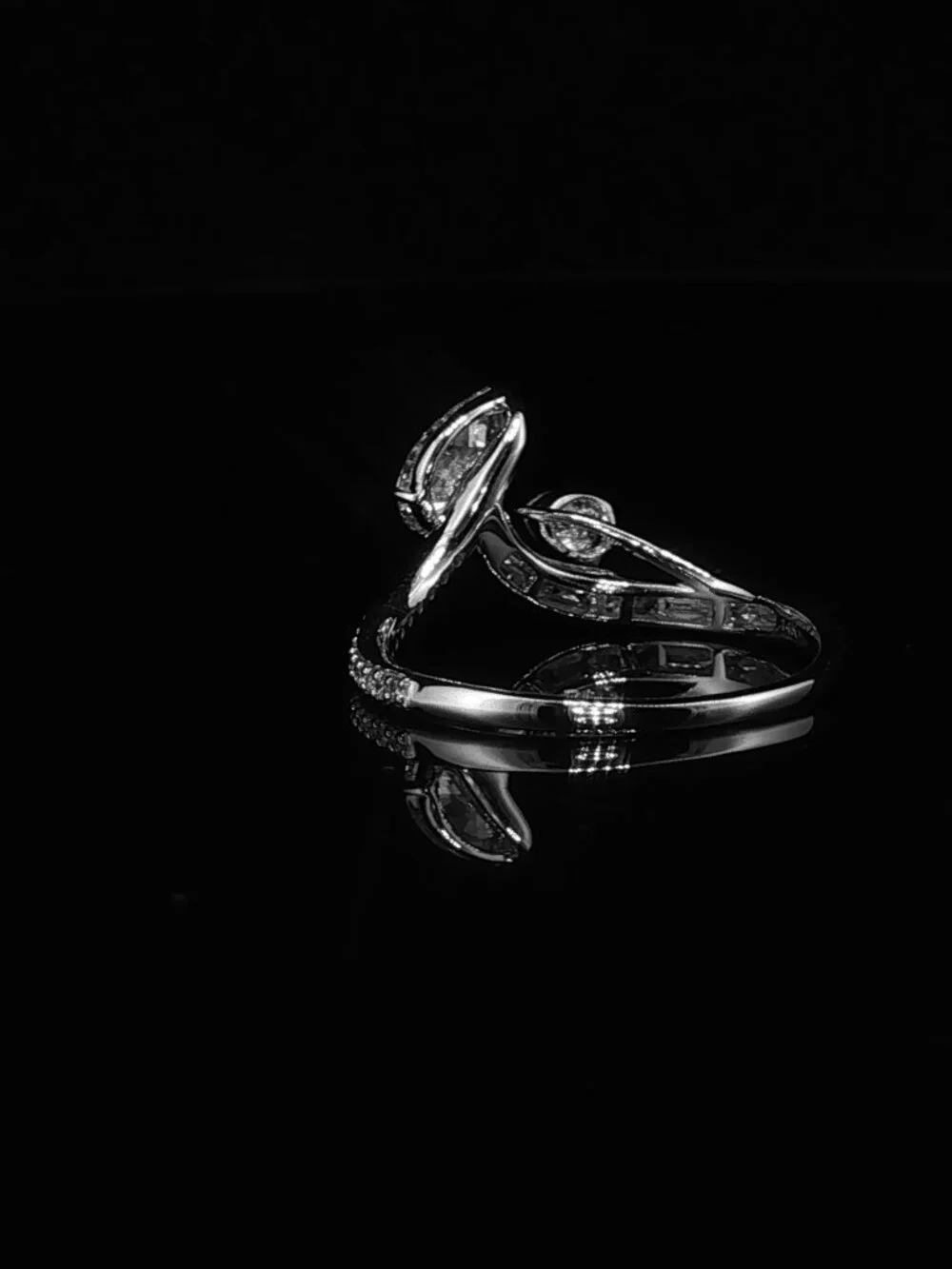 14K White Gold 2 Pear Lab Diamond Wrap Statement Ring